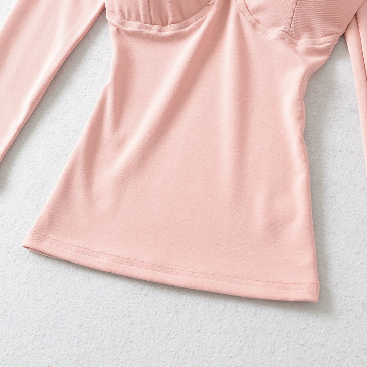 Women's Fitted Long Sleeve Top with Integrated Bustier Contour and Square Neckline Amarae