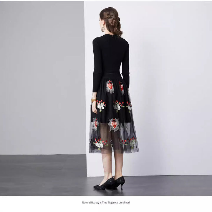 Ladies Elegant Embroidered Midi Dress Lune London