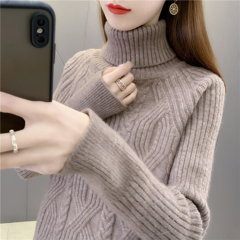 Women's turtleneck pullover with textured cable knit pattern and long sleeves Lune London