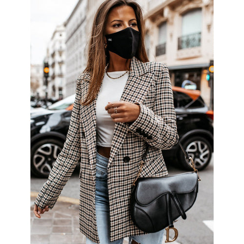 Ladies Oversized Checks Blazer with Double-Breasted Design Amarae