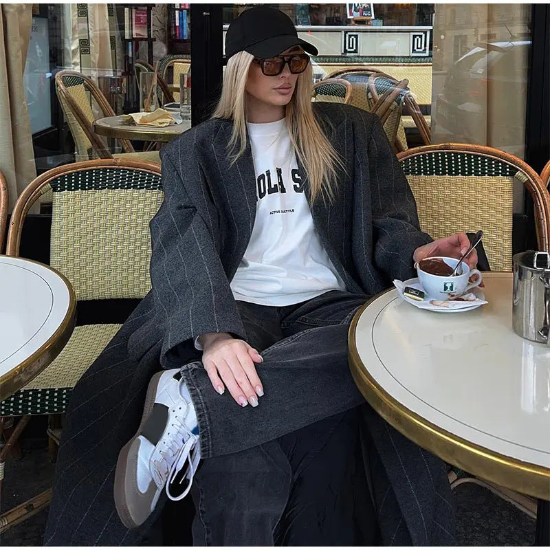 Lune London striped oversized coat for women