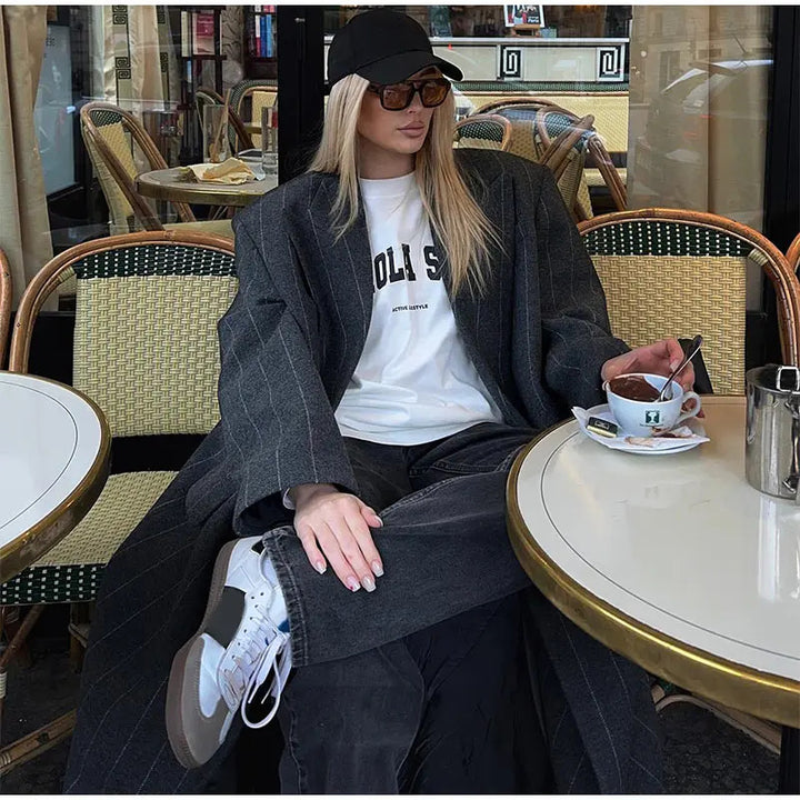 Lune London striped oversized coat for women