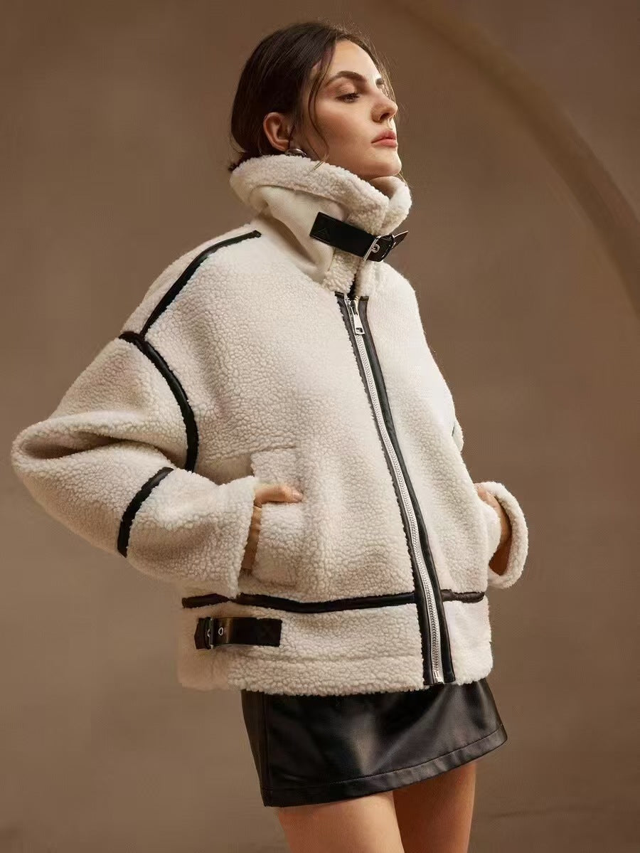 Ladies quilted jacket with high collar and pockets Lune London