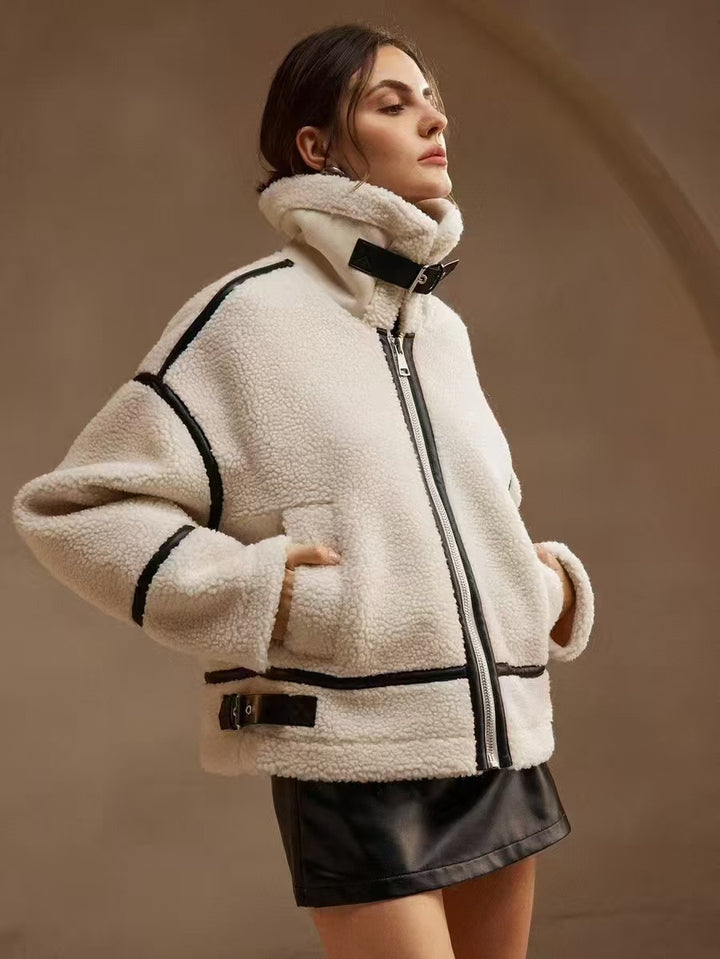 Ladies quilted jacket with high collar and pockets Lune London