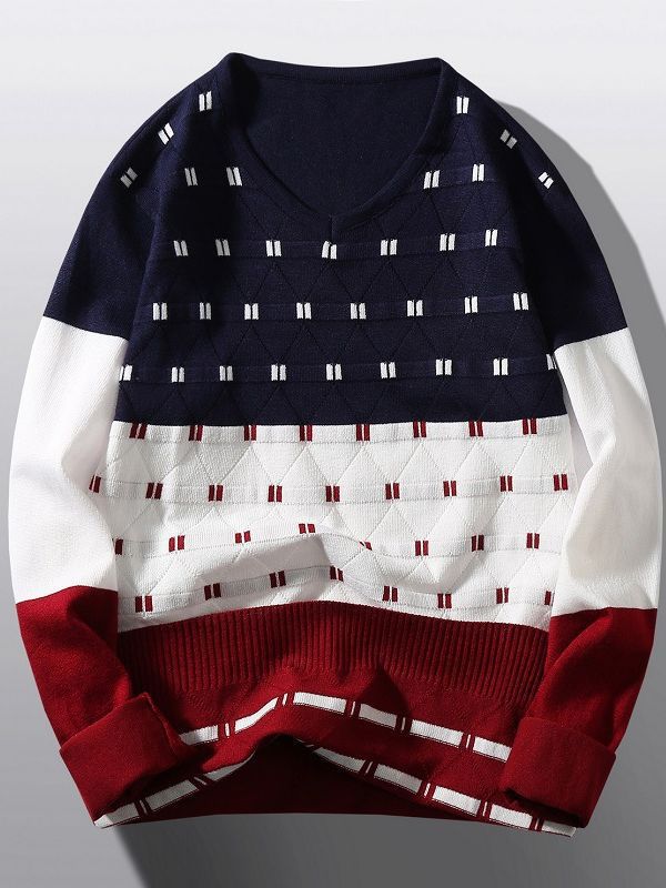 Pullover à col en V tendance pour femmes avec motif de structure graphique Lune London