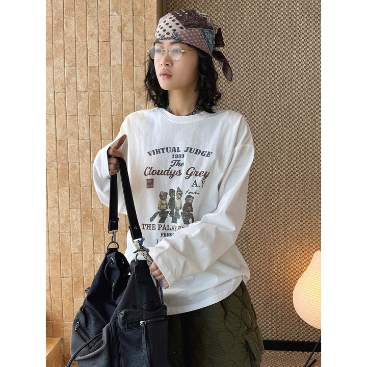 Women's loose-fitting cotton blend sweatshirt with vintage print and drop shoulder Amarae