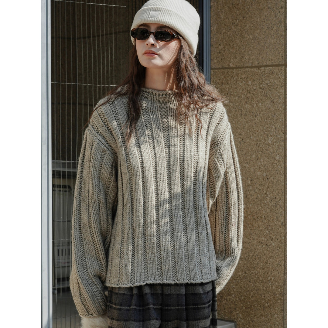Women Voluminous Chunky Ribbed Sweater with Boxy Silhouette Amarae