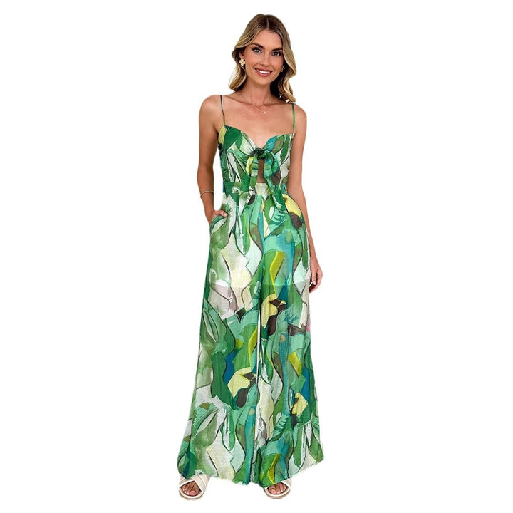 Ladies Elegant Jumpsuit with Floral Design and Adjustable Spaghetti Straps Lune London