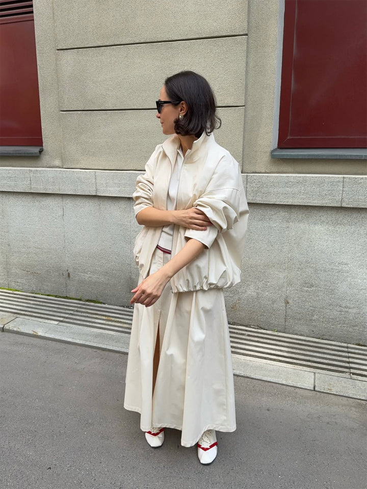 Women's Oversize Cropped Blouson with drawstring and flowing maxi skirt with side slit Amarae