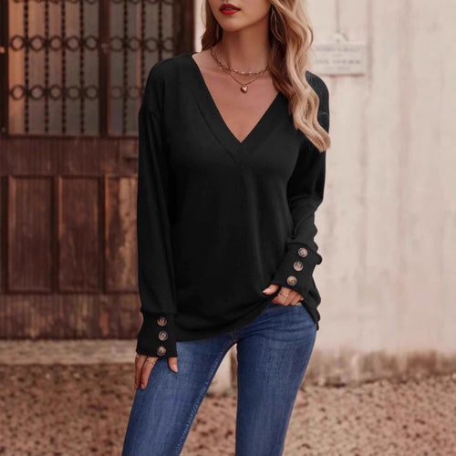 Women's casual V-neck sweater with special button details Amarae