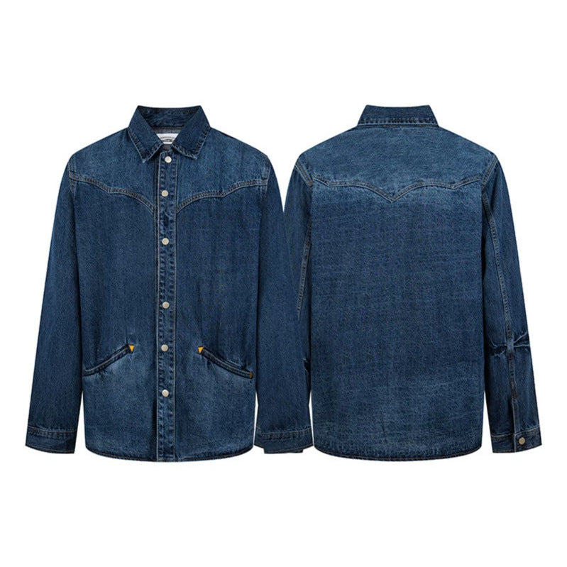 Unisex jeans overshirt with snap buttons, western yoke and plain insert pockets Amarae