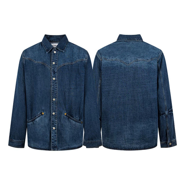 Unisex jeans overshirt with snap buttons, western yoke and plain insert pockets Amarae
