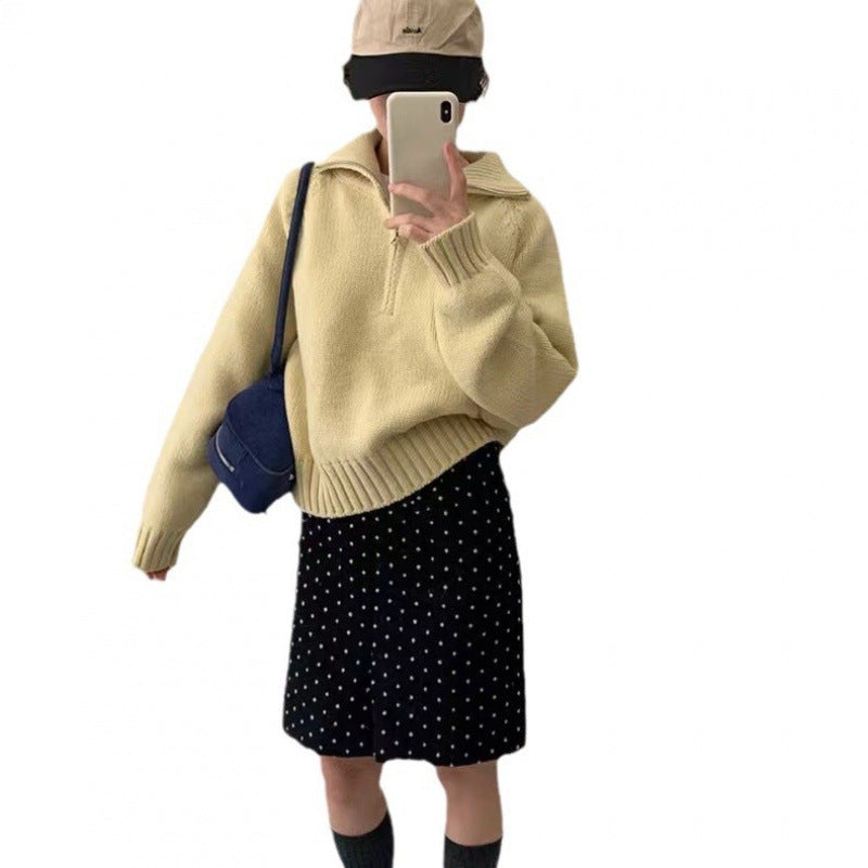 Pull en tricot confortable pour femmes avec col montant et fermeture éclair