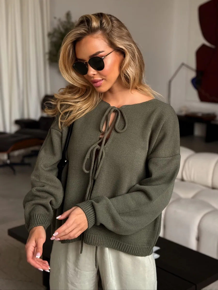Casual knit sweater for women with decorative lacing and an oversized fit Lune London
