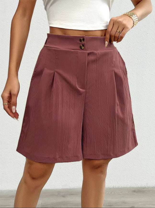 High-waisted satin shorts for women with double button closure and pleats Lune London