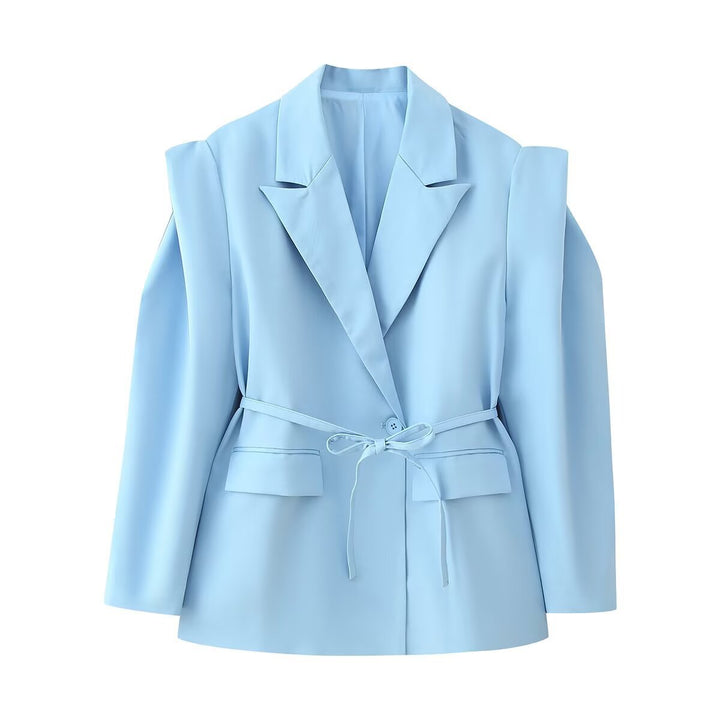 Ladies elegant blazer with tie belt and structured sleeves Lune London