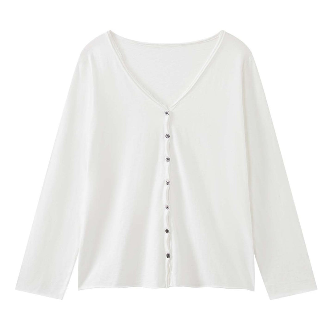 Ladies Fine Button Cardigan with Raw V-Neck Dress