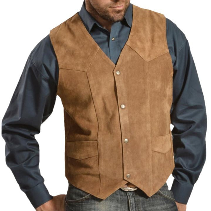 Lune London | Men's suede vest with side pockets and snap button closure