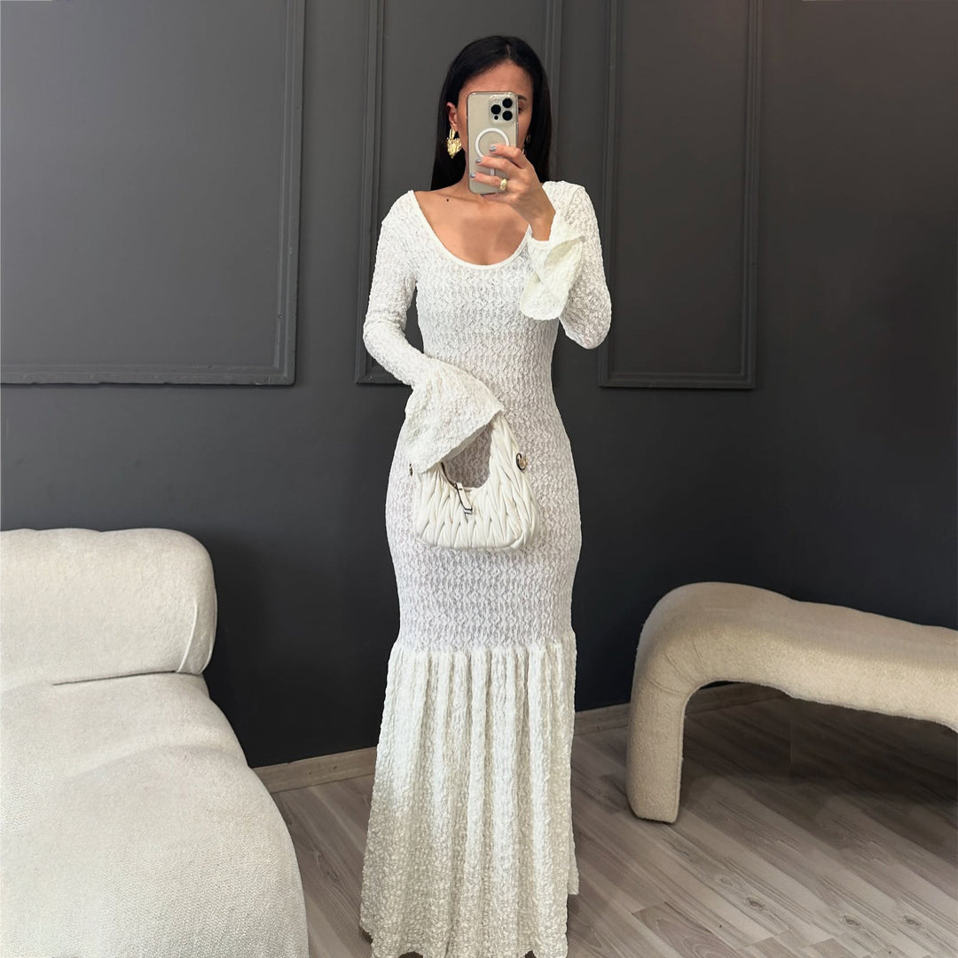Maxi dress for women with a refined gathered hem and a trendy knit design Lune London