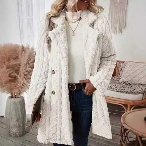 Ladies Long Cozy Coat with Moon London Button Design