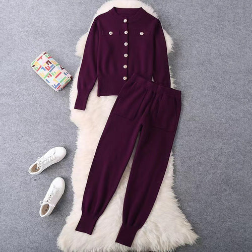 Ladies elegant knit set with chic button details and style