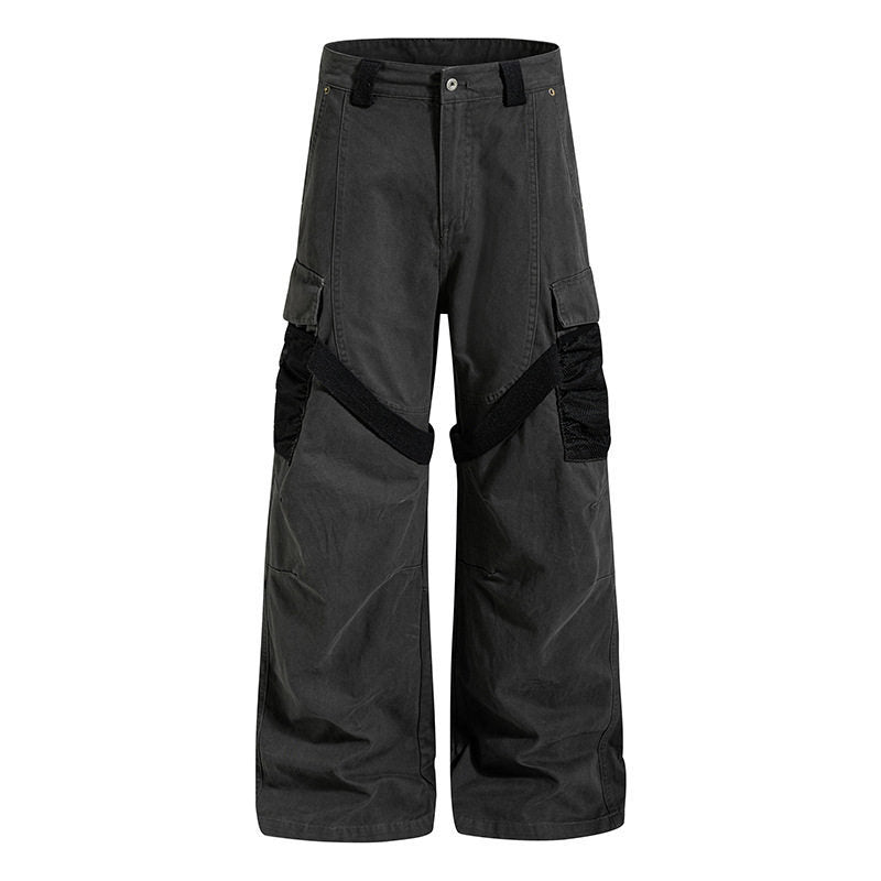 Women's Wide Cargo Palazzo Pants with Utility Pockets and Mesh Insets Amarae