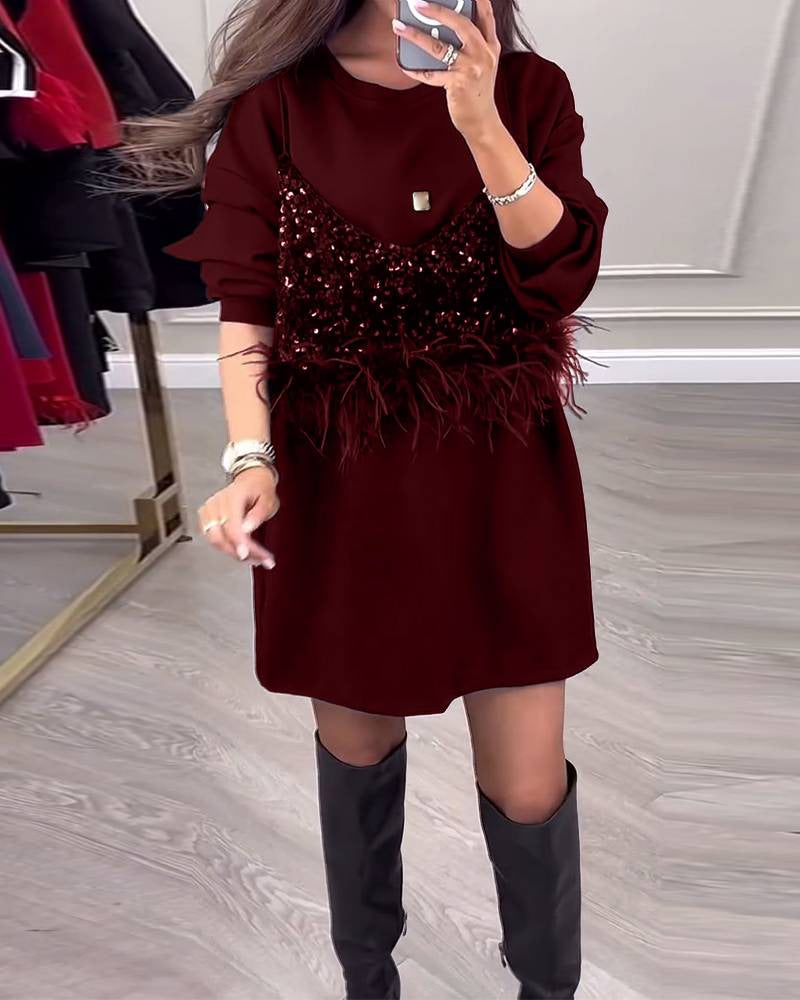 Robe de sweat à la mode pour femmes avec un haut pailleté Chic & Stil