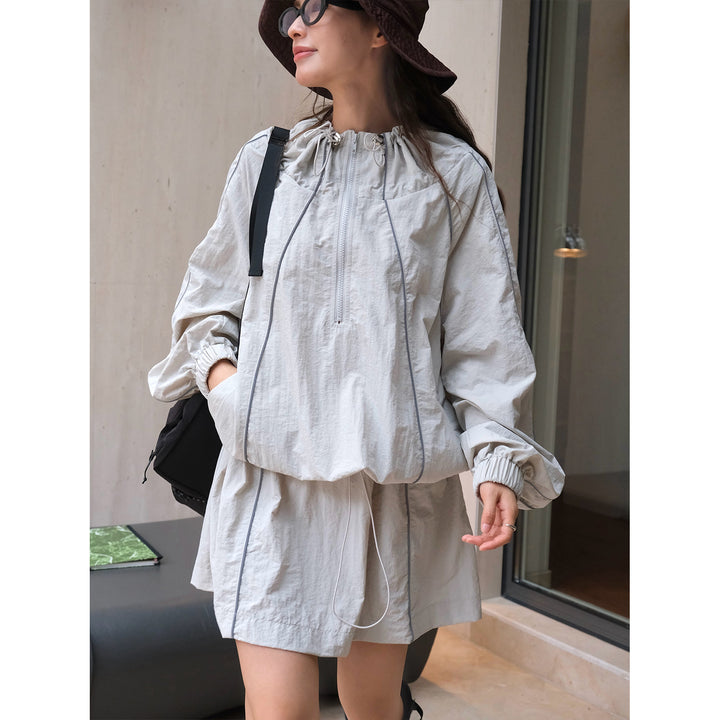 Women Lightweight Windbreaker Half-Zip Tunic with Drawstring and Elastic Cuffs Amarae