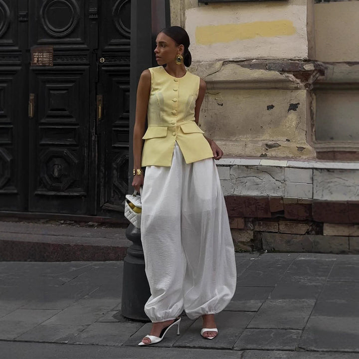 Women Lightweight Balloon Pants with Elastic Waistband, Drawstring & Ruched Ankle Cuff Amarae
