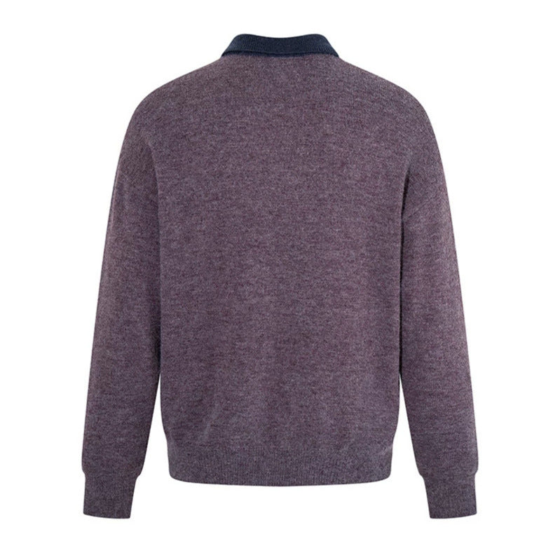 Men's polo shirt-knit sweater with button placket, chest pocket, and contrast collar Amarae