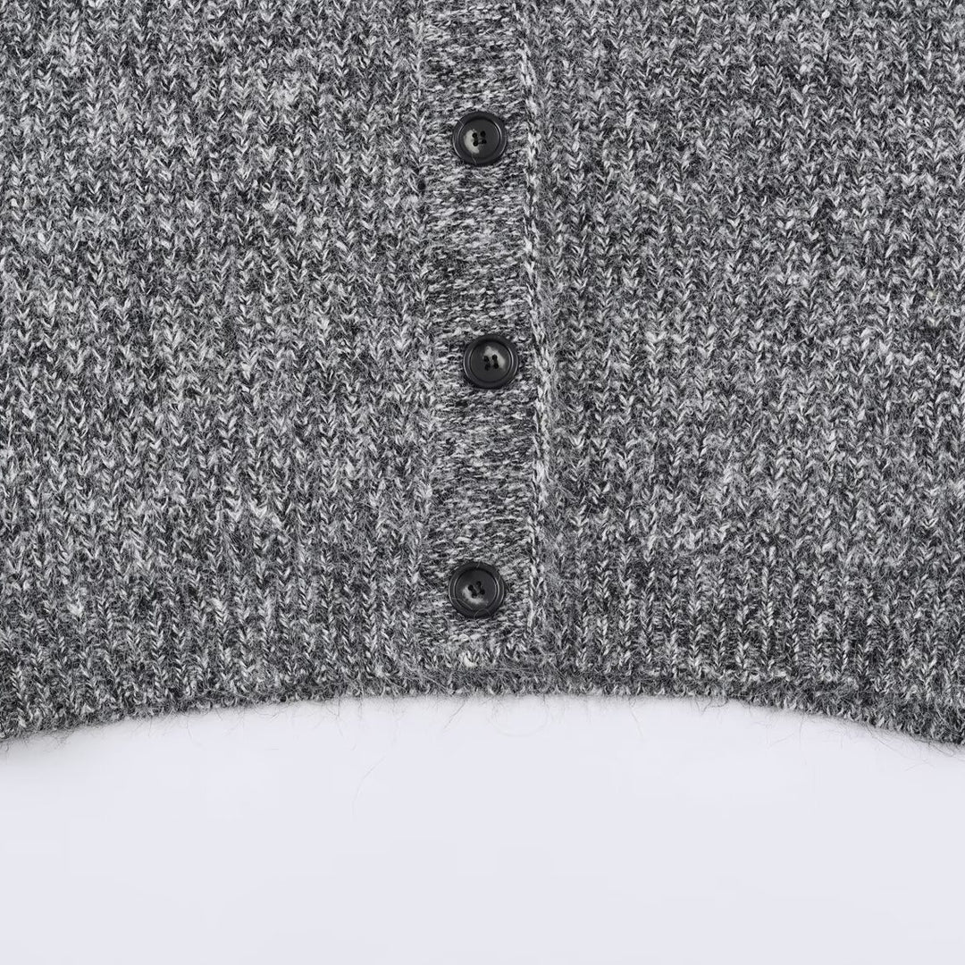 Women Oversized Chunky Knit Cardigan with Deep V-Neck, Ribbed Texture and Balloon Sleeves Amarae