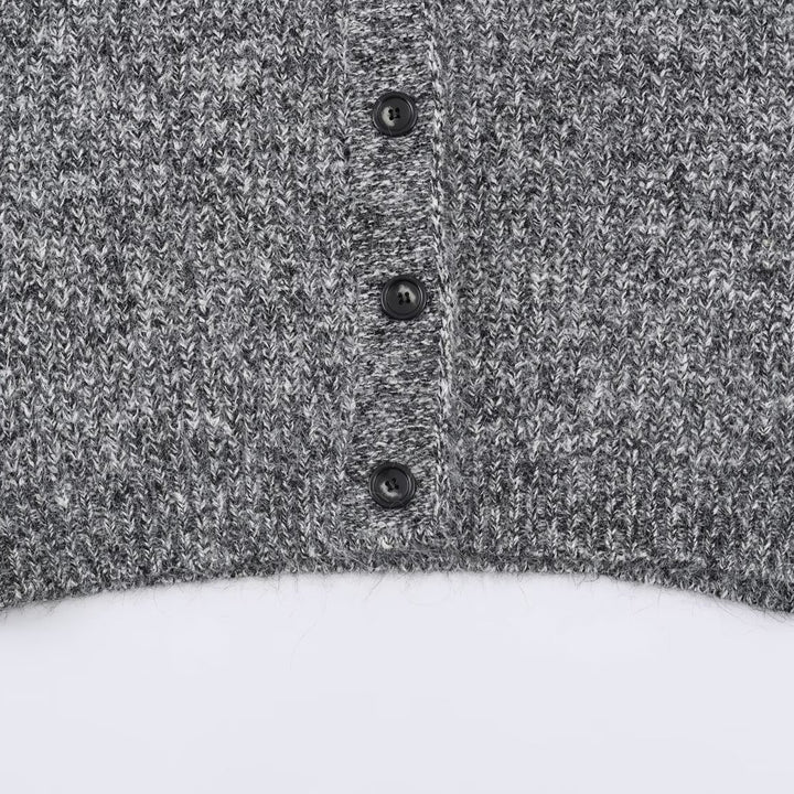 Women Oversized Chunky Knit Cardigan with Deep V-Neck, Ribbed Texture and Balloon Sleeves Amarae