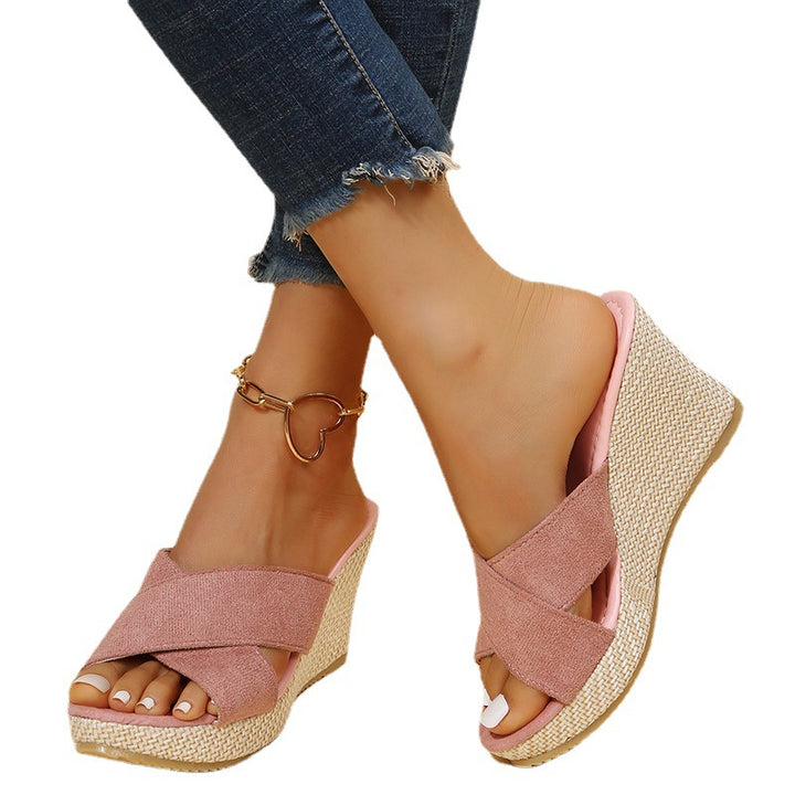 Women's wedge sandals with an elegant criss-cross strap and a lightweight footbed Lune London