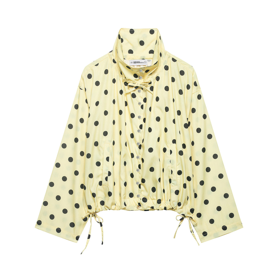 Women's lightweight blouse in polka dot design with stand-up collar, drawstring hem and button placket Amarae
