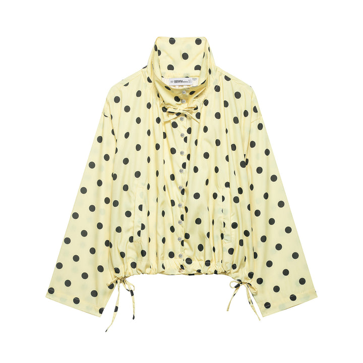Women's lightweight blouse in polka dot design with stand-up collar, drawstring hem and button placket Amarae