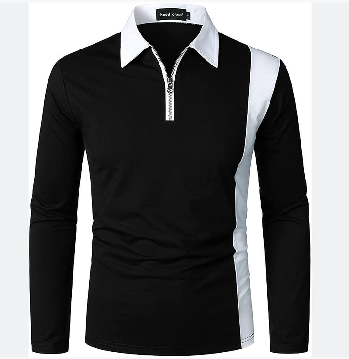 Men's Long Sleeve Polo with Modern Zipper and Contrasting Inserts Lune London