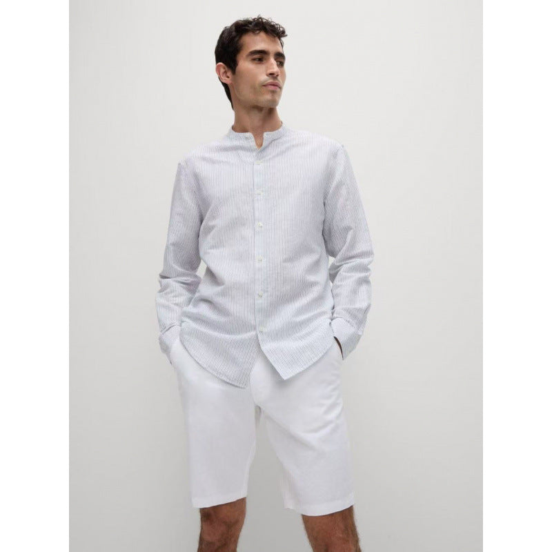 Long sleeve shirt for men with high collar and fine striped pattern Lune London