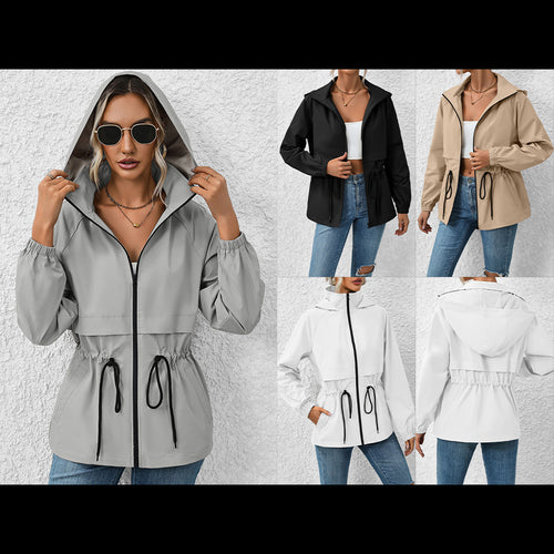 Multifunctional transition jacket for women with adjustable drawstring and elastic sleeve edges Amarae