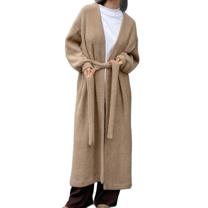 Soft knit coat for women with a tie belt and wide sleeves Lune London