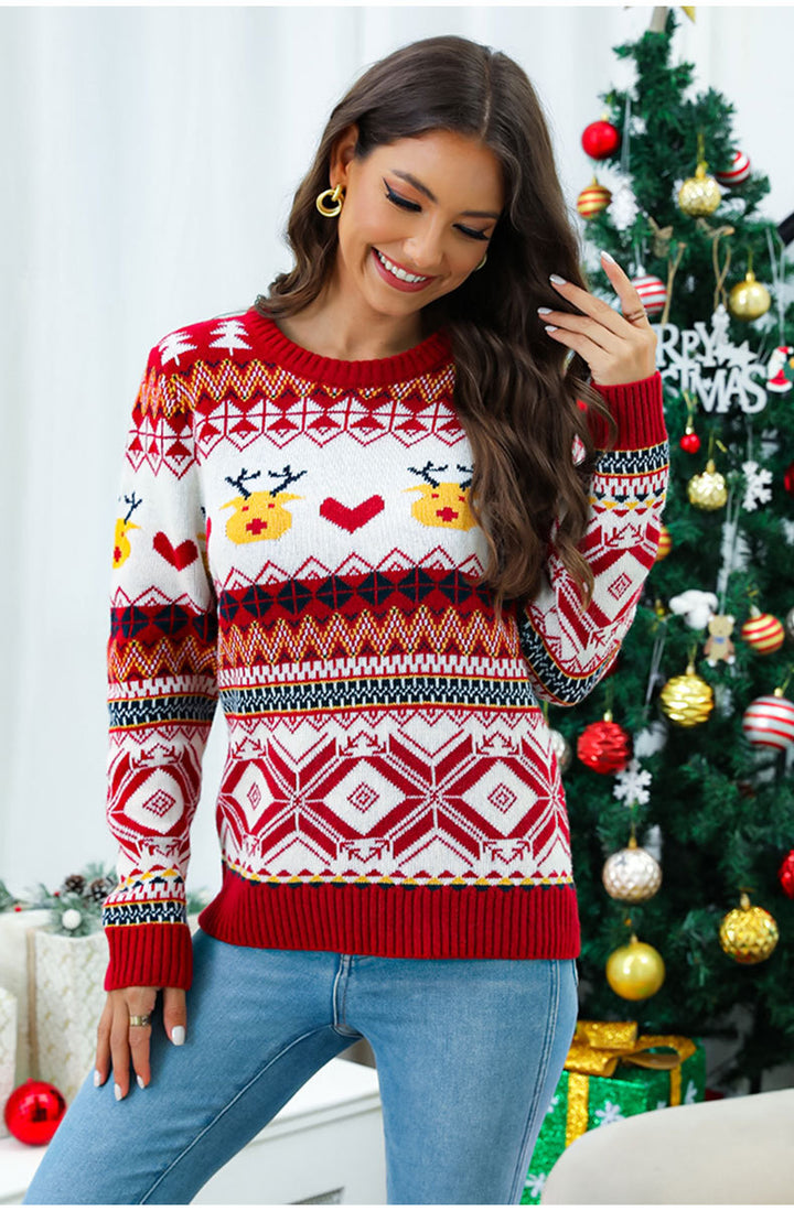 Winter knitted sweater for women with festive reindeer pattern Lune London