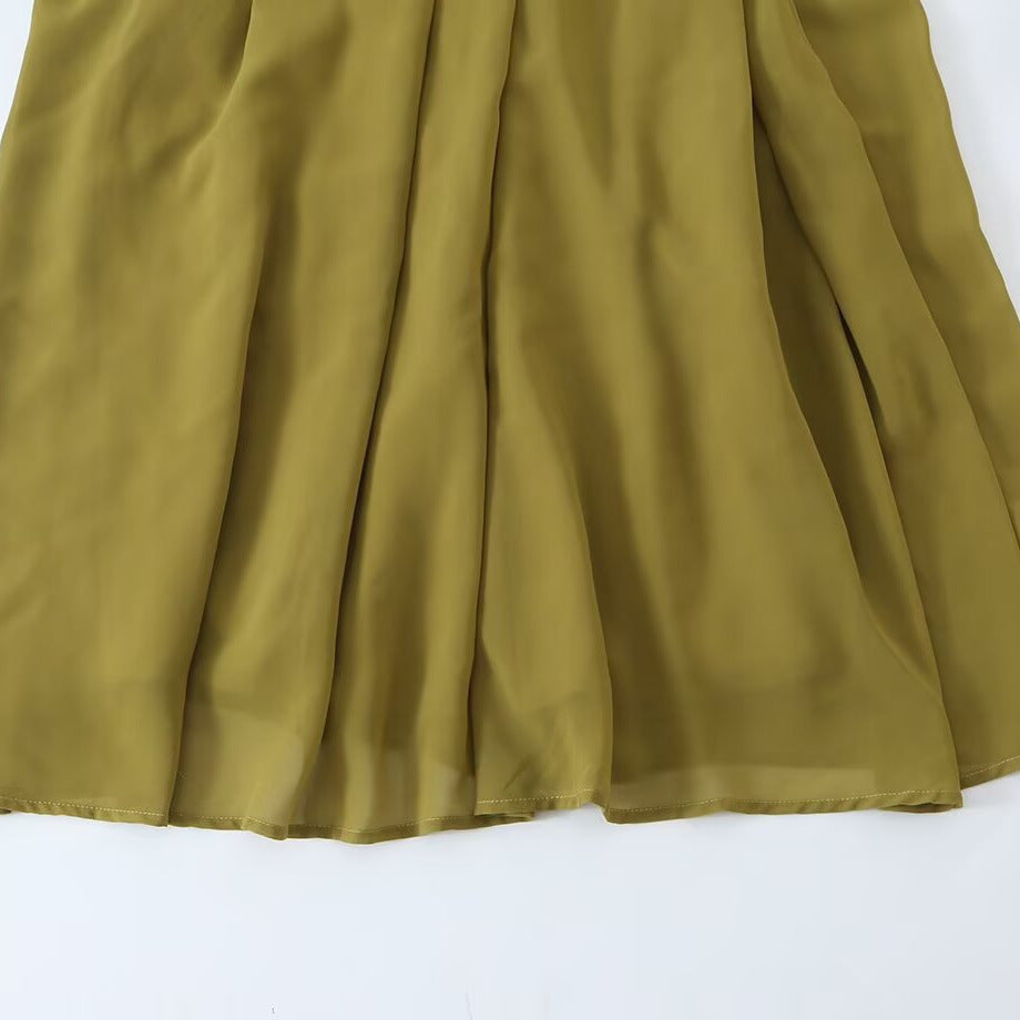 Women's chiffon maxi dress with tie bow, fitted knot band, and ruffled sleeves Amarae