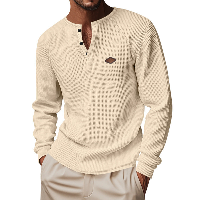 Men's long-sleeve Henley shirt with textured surface Amarae