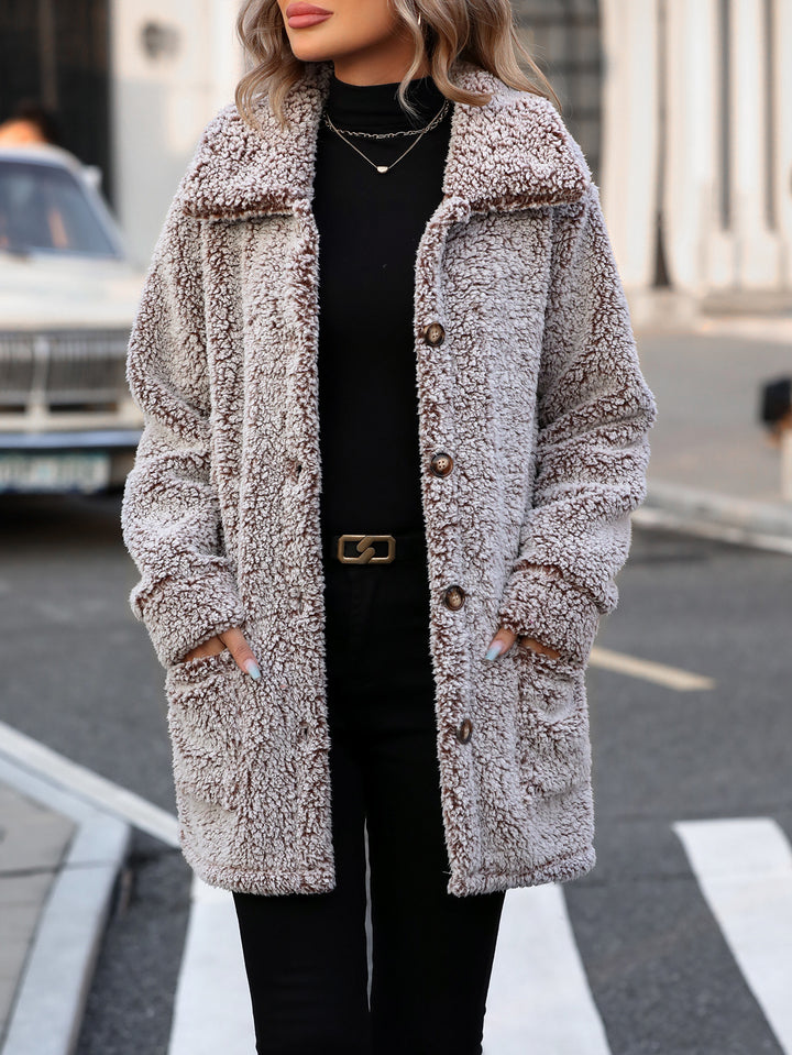 Women Soft Transition Jacket with Large Patch Pockets and Chic Button Details
