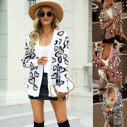 Knitted women's jacket with heart-shaped pattern and casual fit Amarae