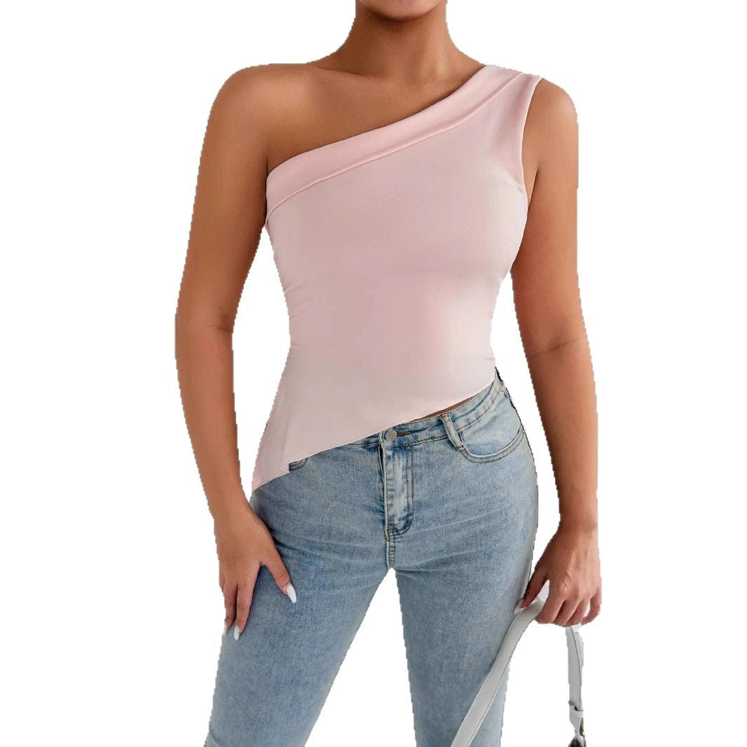 Women Elegant Asymmetrical Top with One Shoulder Design Lune London