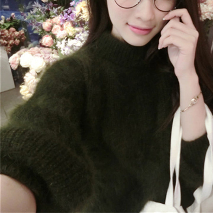 Mohair sweater for women with turtleneck, puff sleeves, and textured design Lune London