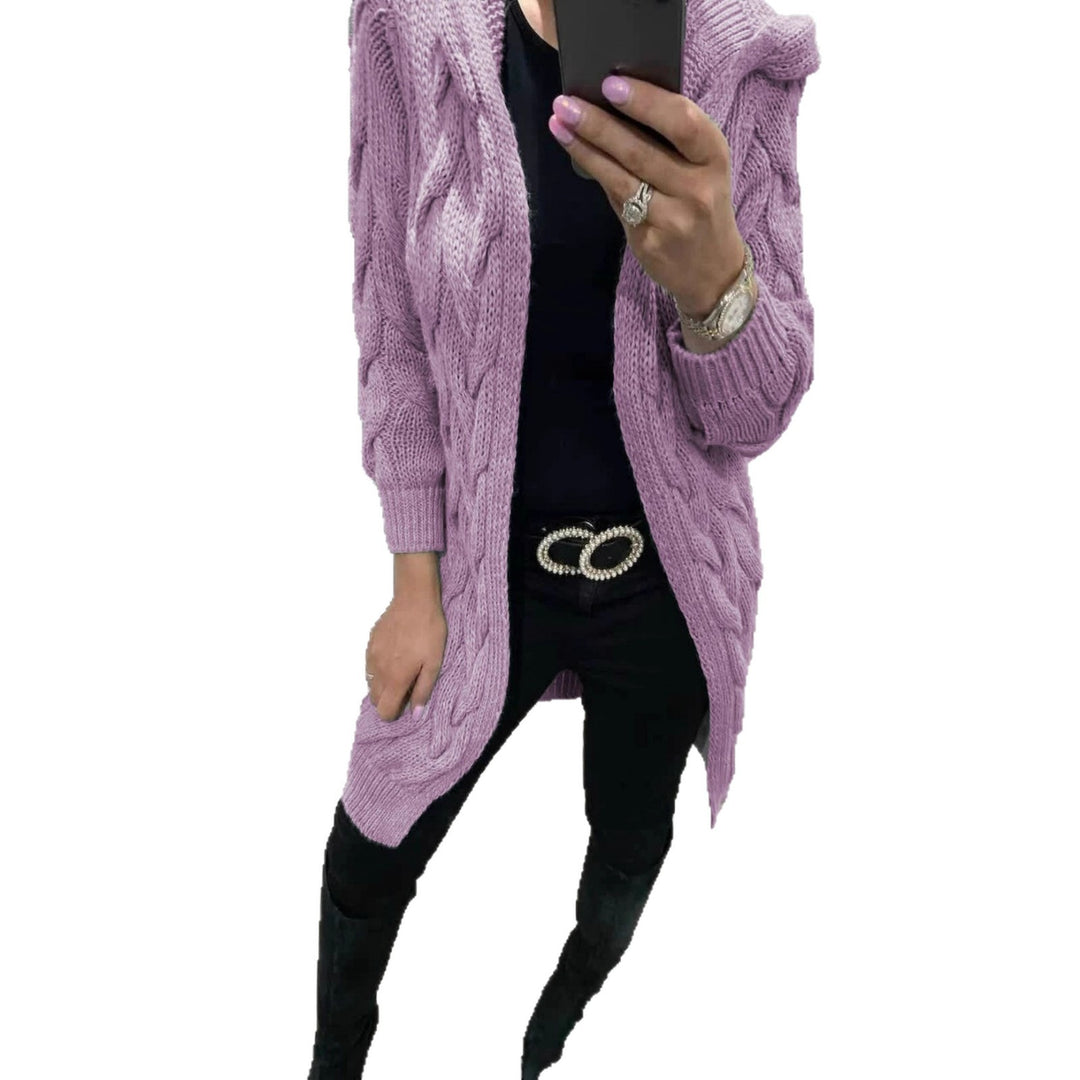 Thick knit jacket for women with an elegant cable pattern and a practical hood Lune London