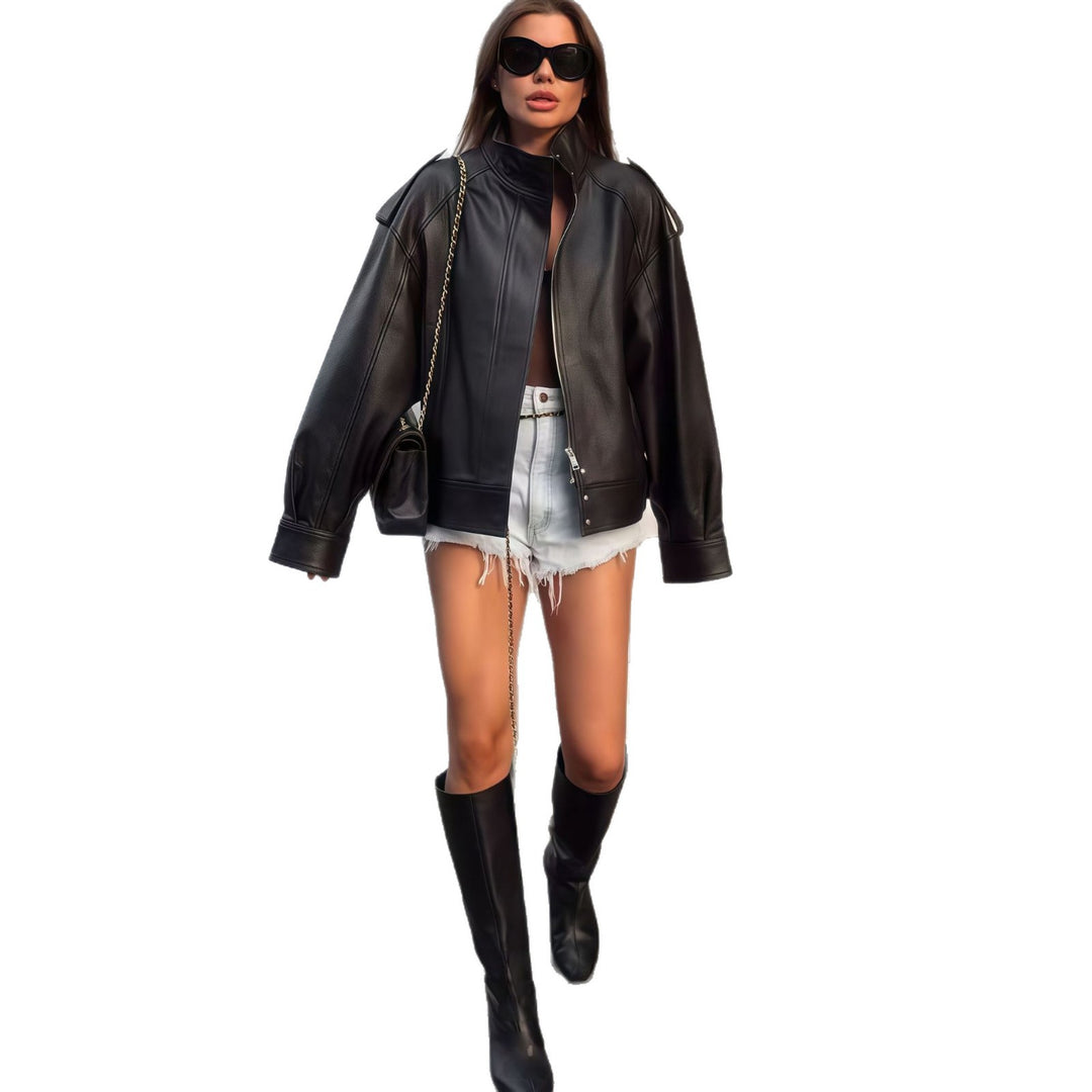 Ladies trendy oversized leather jacket Amarae