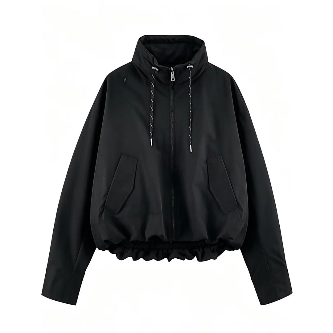 Women's Cropped Oversize Windbreaker with high funnel collar, drawstring and gathered elastic waistband Amarae