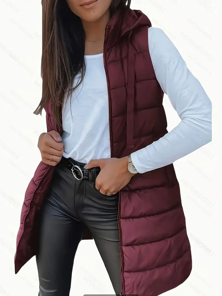 Quilted hooded vest for women with zipper closure and practical pockets Lune London